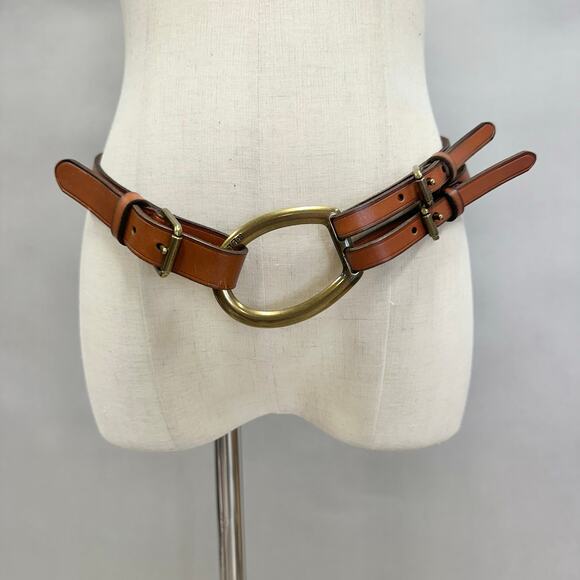 Lauren Ralph Lauren Women's Tri-Strap O-Ring Brown Leather Belt size Extra Large - Picture 1 of 16